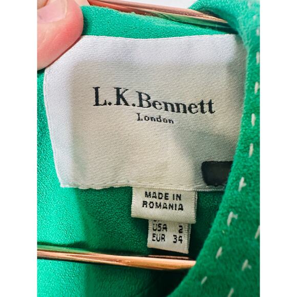 L.K. BENNETT Emerald Green Crew Neckline Everett Sheath Midi Dress Size US 2 - Picture 7 of 15